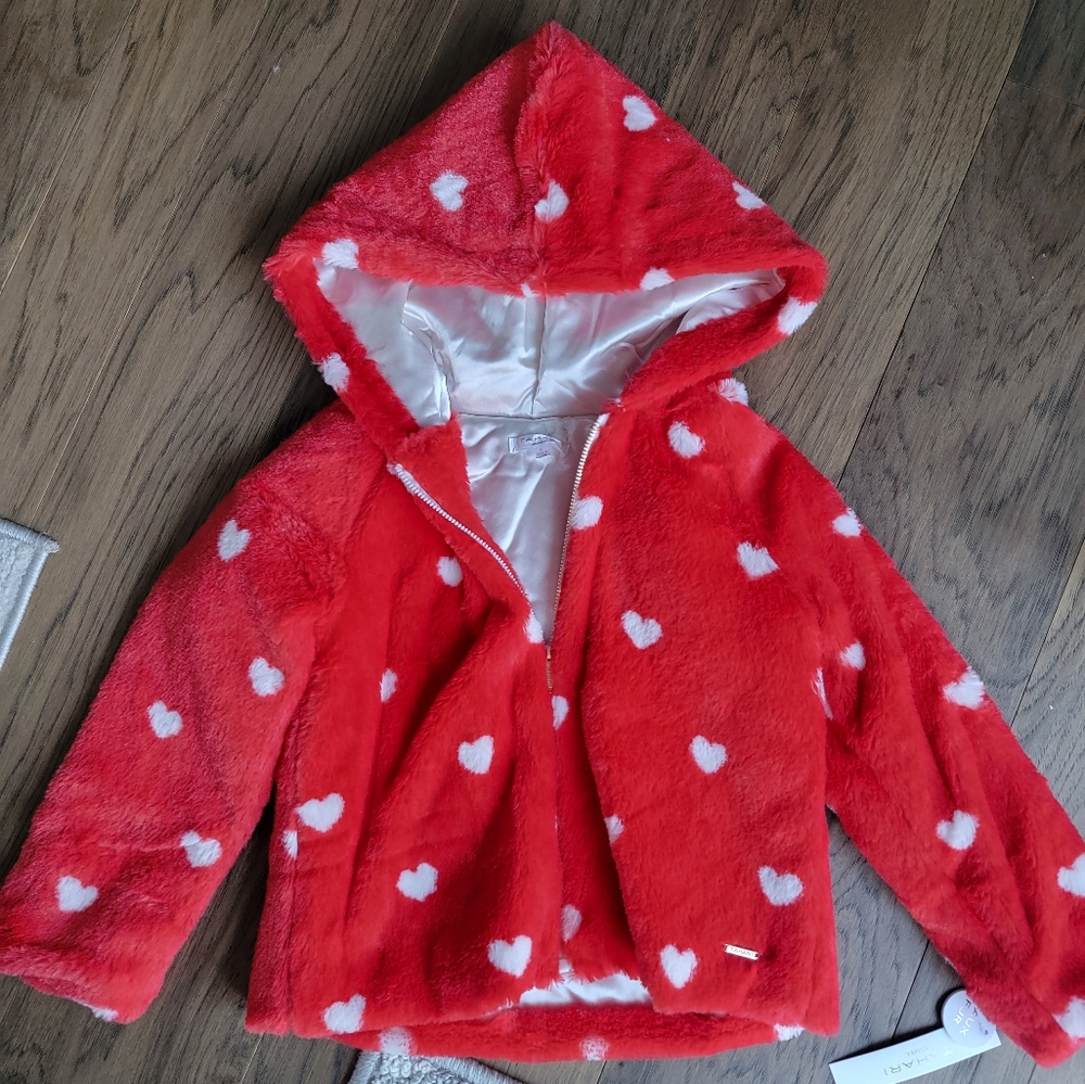 LAST 1! 🔥NEW! ❤️ Tahari GIRLS VALENTINE HEART PRINT FAUX FUR COAT & OUTFIT SET! - Picture 11 of 16
